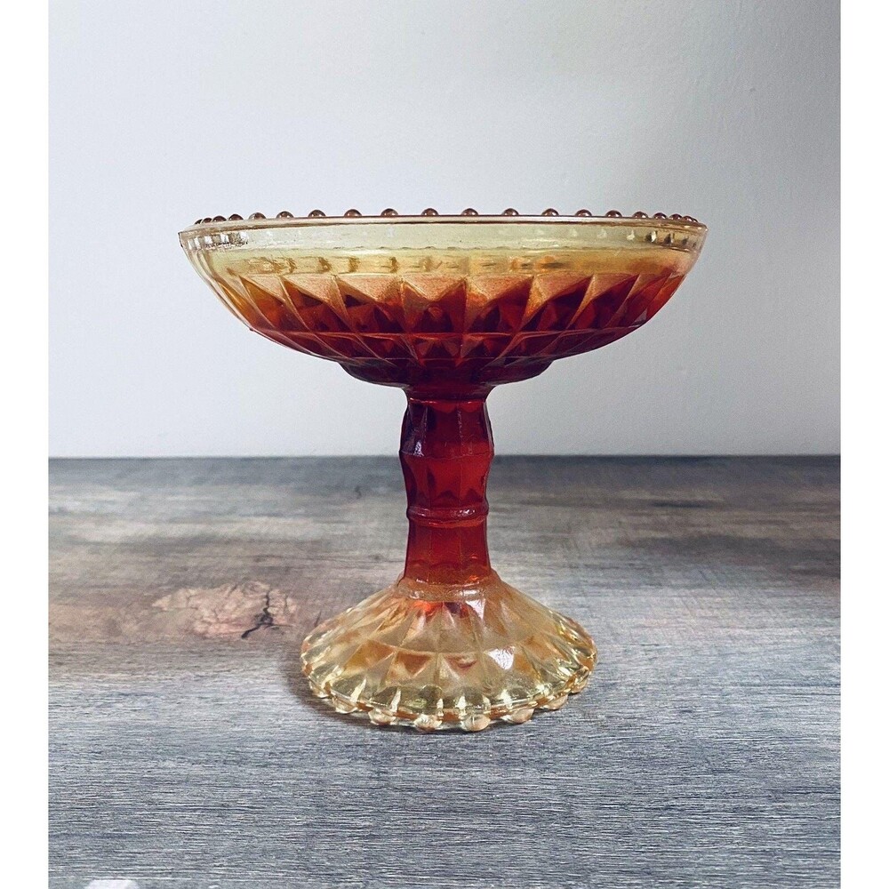 Vintage Ambers a Footed Red & Yellow Compote Jeanette Glass Co